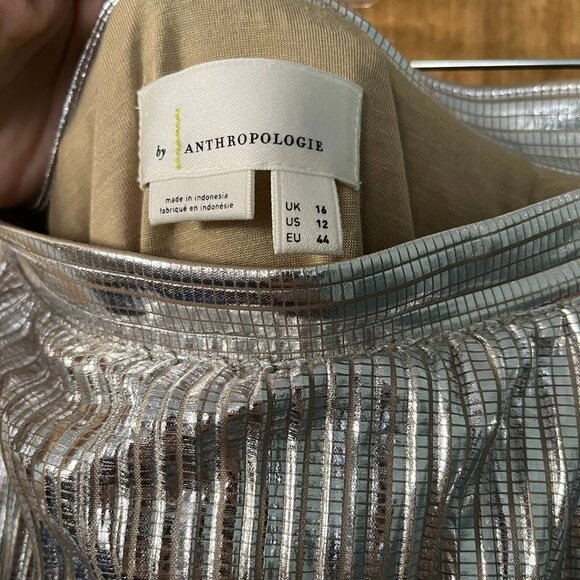 Anthropologie | Metallic Pleated Midi Skirt | Silver, size 12 - Picture 11 of 11